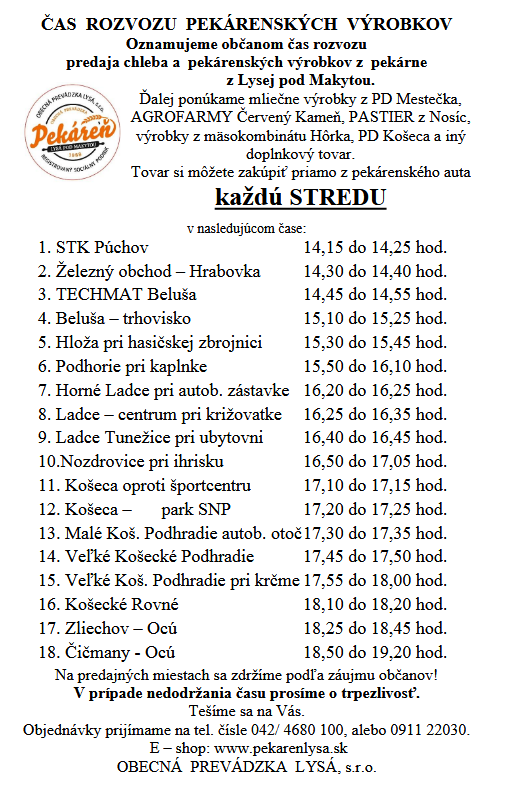 ambulantn predaj chleba Ladce a okolie