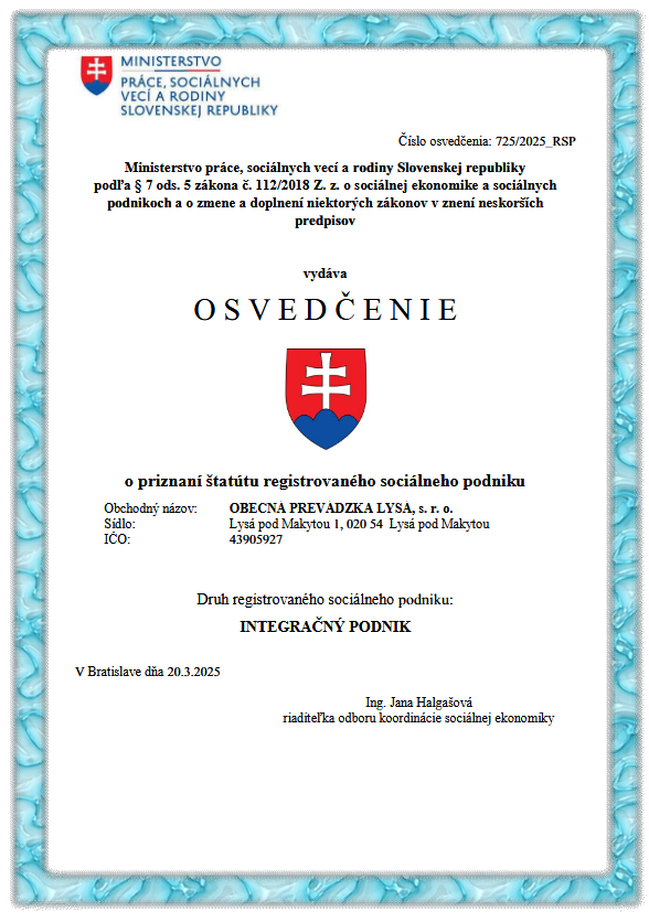 Osvedcenie socialny podnik
