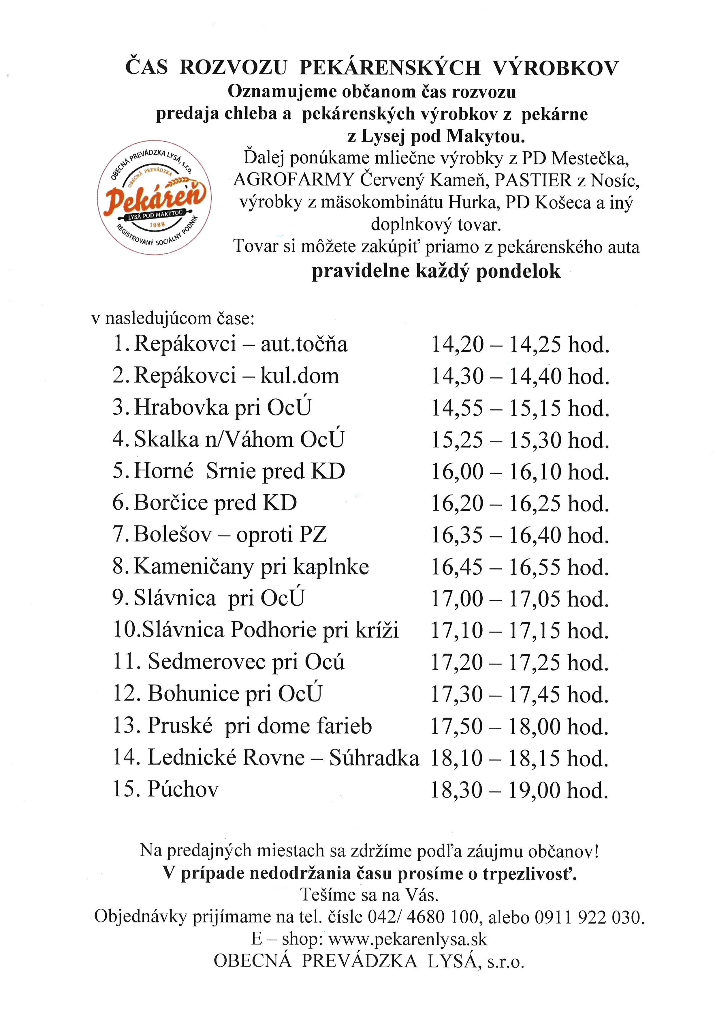 rozvoz bole�ov a okolie