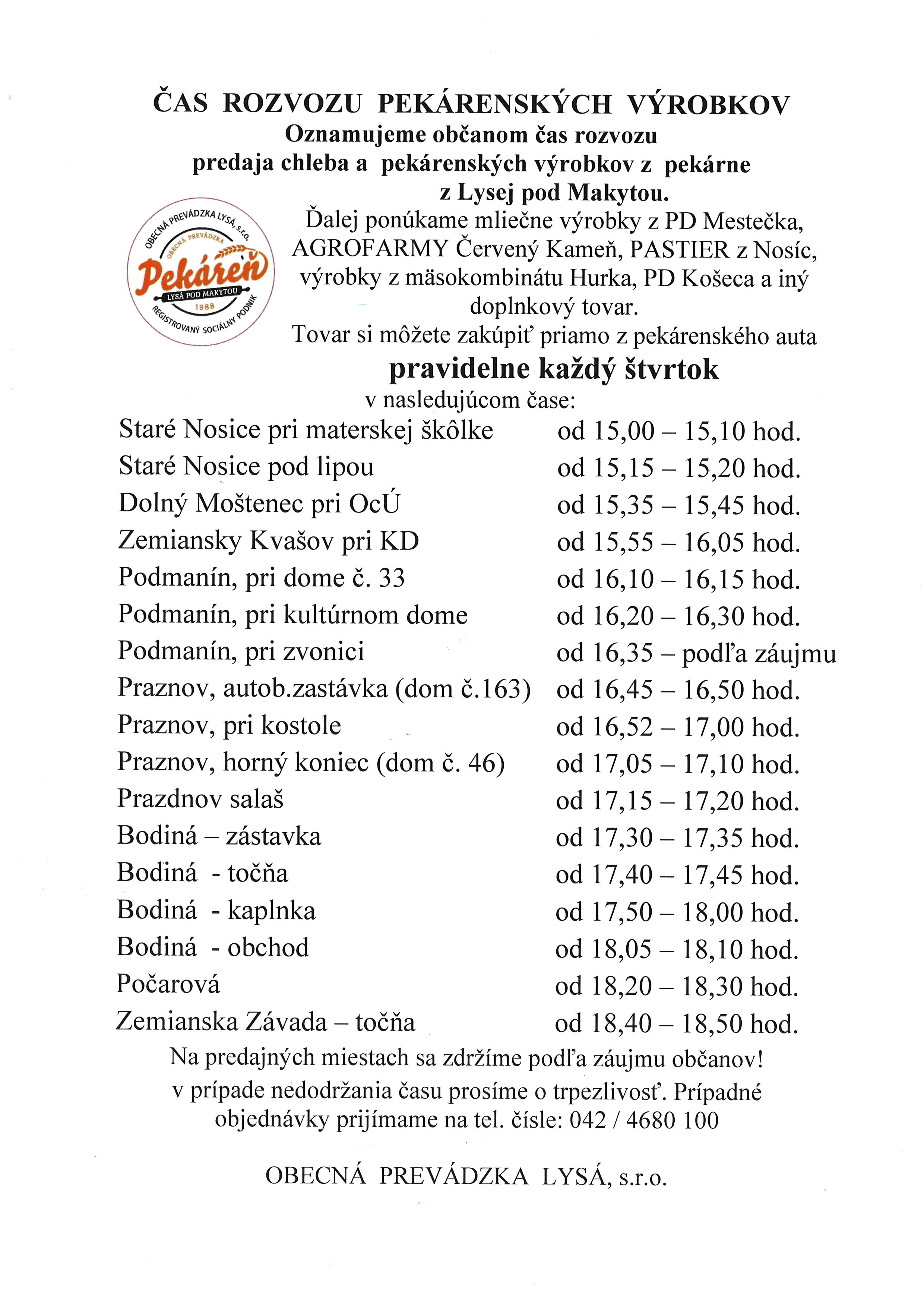 ambulantn� predaj pek�rensk�ch v�robkov okolie Pova�skej Bystrice, Praznov a okolie