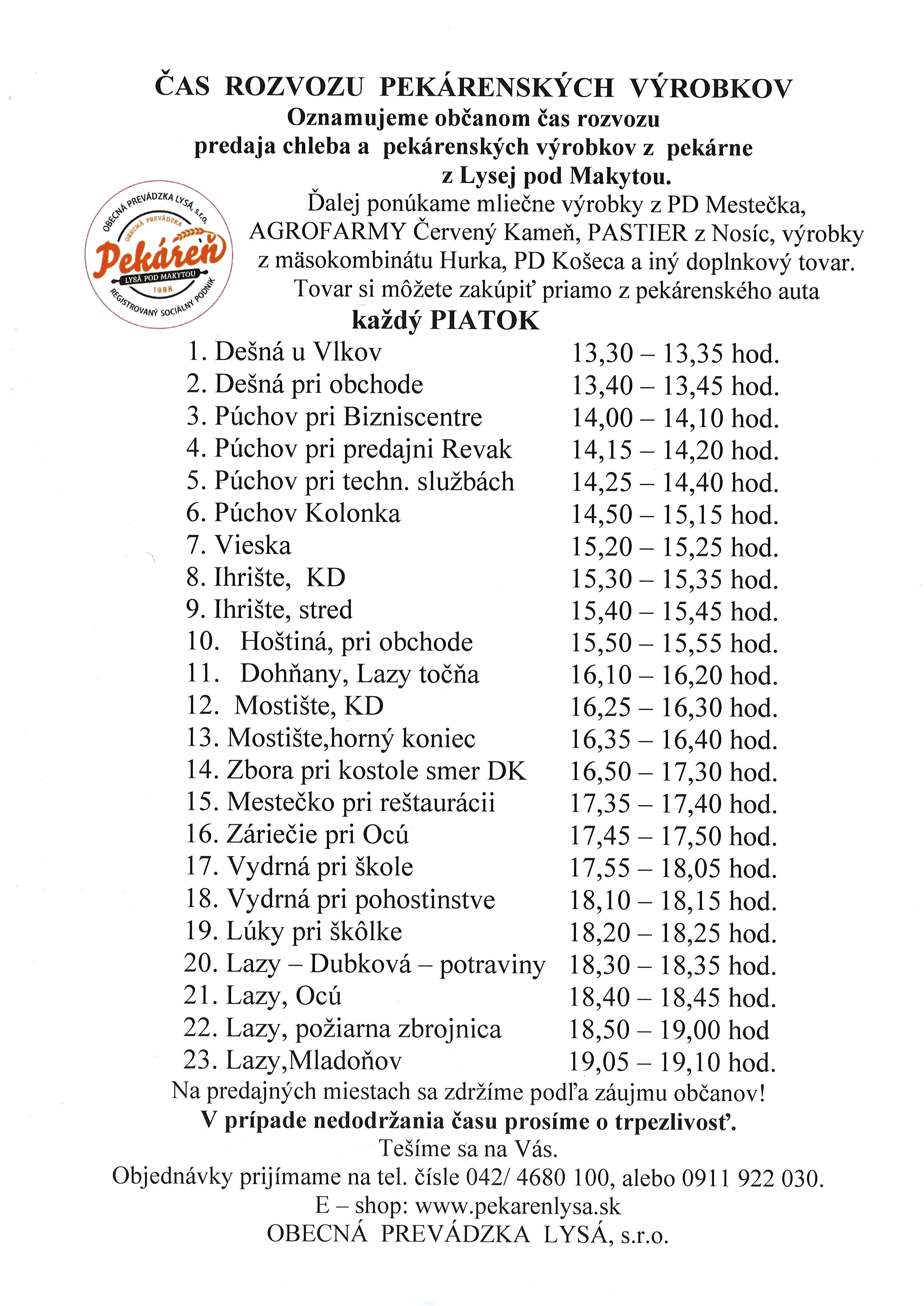 ambulantn� predaj pek�rensk�ch v�robkov Puchovk� dolina