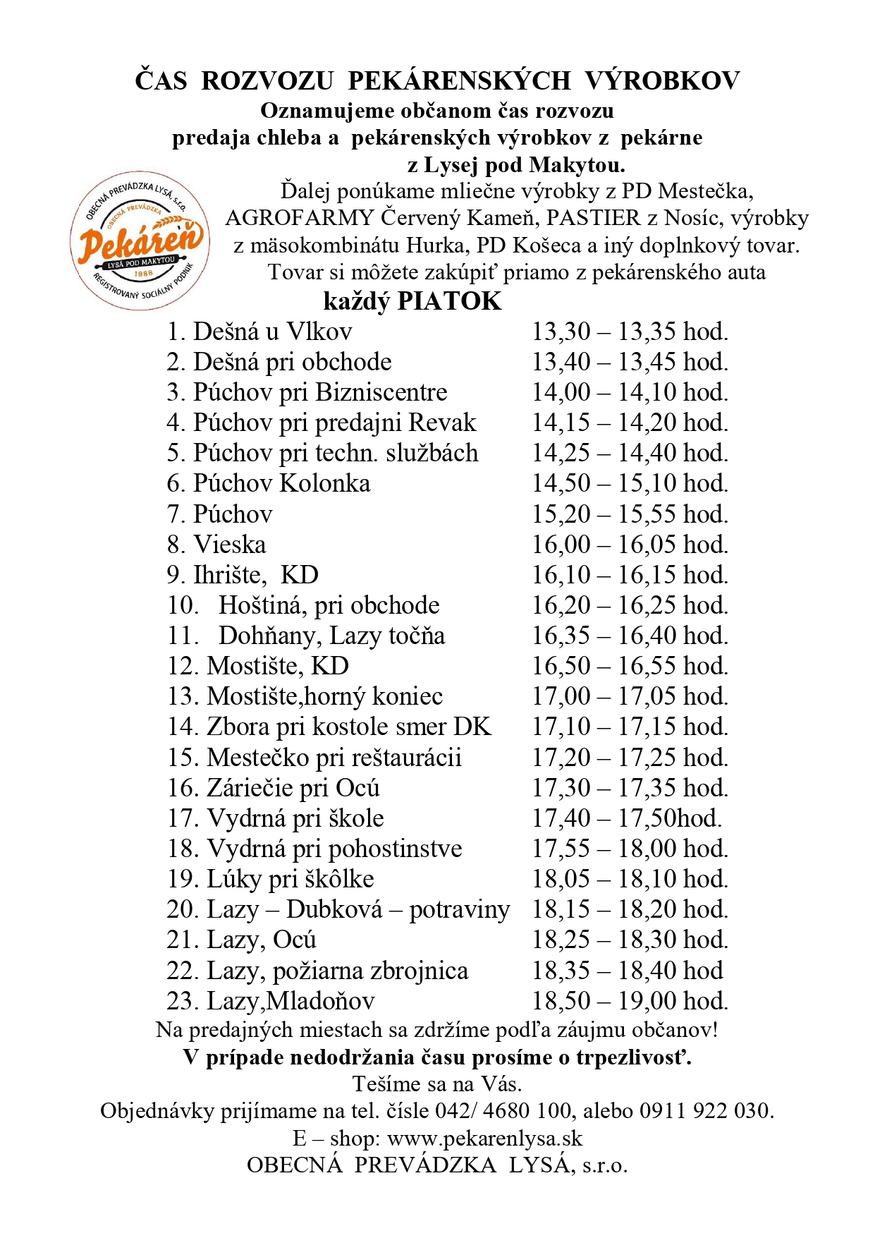 ambulantn� predaj pek�rensk�ch v�robkov Puchovk� dolina